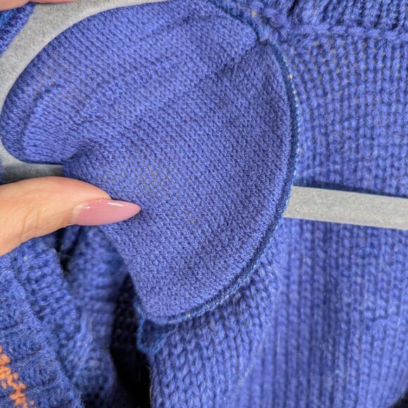 Vintage 80s Chunky Cable Knit Cardigan Blue Orange Wool Blend Est. size M to L - Picture 13 of 16
